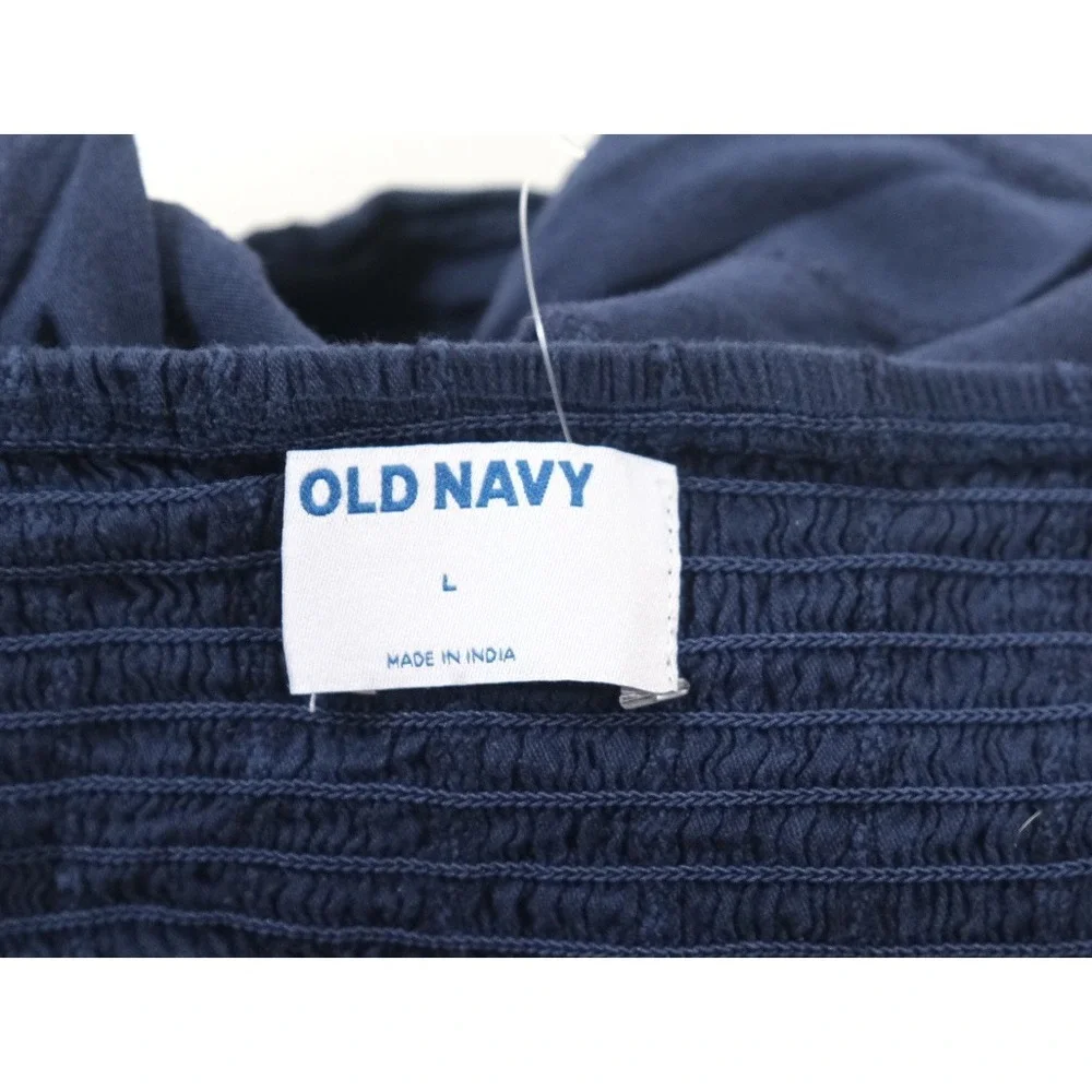 Old Navy Blouse Womens Large Navy Blue Puff Sleeve‎ Wrap Peplum Smocked Top Tie